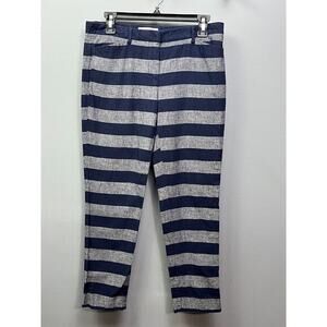 Gap Pants Womens size 2 Slim Cropped Gray/Navy striped flat front pants‎ Linen